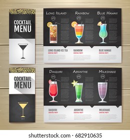 Flat Cocktail menu concept design. Corporate identity. Document template