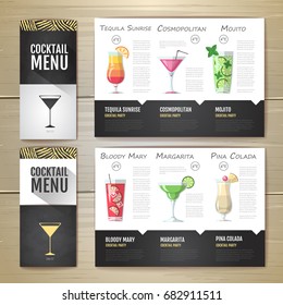 Flat Cocktail menu concept design. Corporate identity. Document template