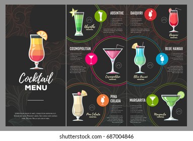 Flat cocktail  menu design. 