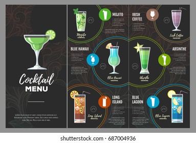 Flat cocktail  menu design. 