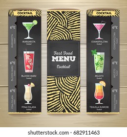 Flat Cocktail menu design with chalk drawing background.Document template