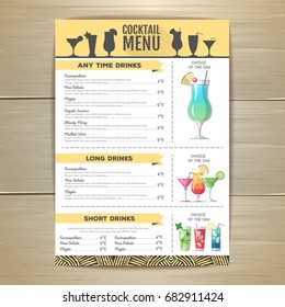 Flat cocktail menu design. Document template