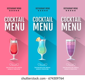 Flat cocktail menu design. Set of banners