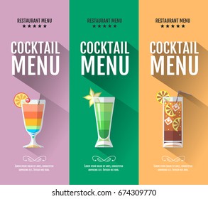 Flat cocktail menu design. Set of banners