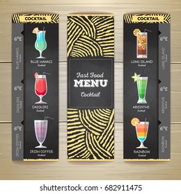 Flat Cocktail menu desing with chalk drawing background. Document template