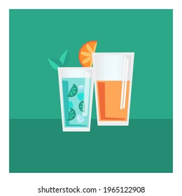 Flat cocktails illustration. Summer drinks