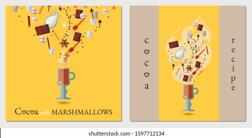 flat cocoa recipe templates with different ingredients