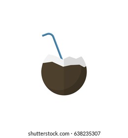 Flat Coconut Drink Element. Vector Illustration Of Flat Cocos Isolated On Clean Background. Can Be Used As Coconut, Palm And Drink Symbols.