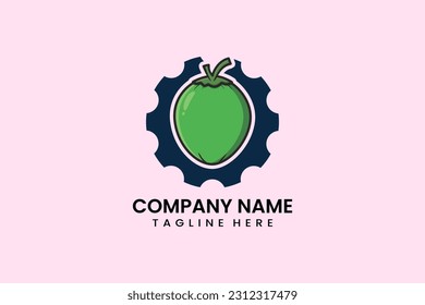 Flat coconut and gear mechanical engineering logo icon template vector design illustration
