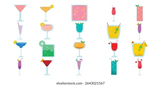 Conjunto de ilustración de bebida de cóctel plano
