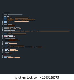 Flaches Codebild mit Farblinien und dunklem Hintergrund.
