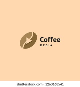 flat coffee beans with player button for media logo icon vector inspiration