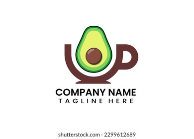 Flat coffee cup avocado fruits logo icon template vector design illustration