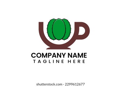 Flat coffee cup cactus fruits logo icon template vector design illustration