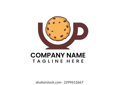 Flat coffee cup cookies bakery logo icon template vector design illustration