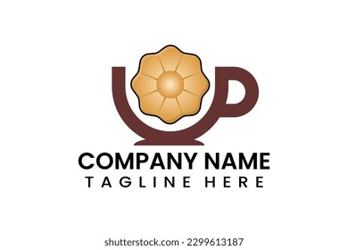 Flat coffee cup cookies bakery logo icon template vector design illustration