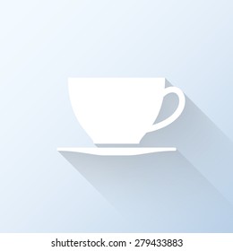 Flat coffee cup icon with long shadow. Vector illustration