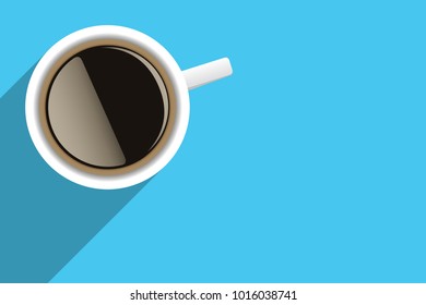 Flat coffee cup with long shadow. Vector illustration with empty copy space for text.
