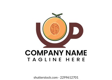 Flat coffee cup melon fruits logo icon template vector design illustration