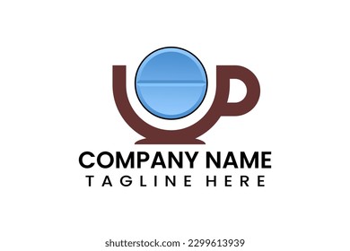Flat coffee cup pill medicine logo icon template vector design illustration