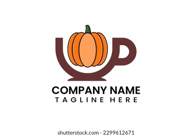 Flat coffee cup pumpkin fruits logo icon template vector design illustration