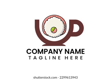 Flat coffee cup sushi logo icon template vector design illustration