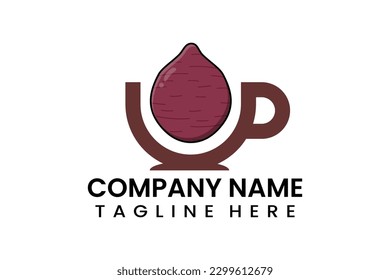 Flat coffee cup sweet potato fruits logo icon template vector design illustration
