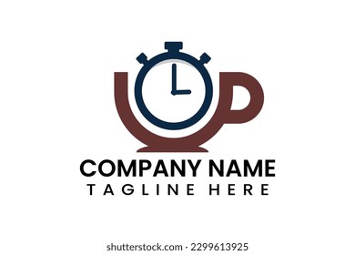 Flat coffee cup time logo icon template vector design illustration