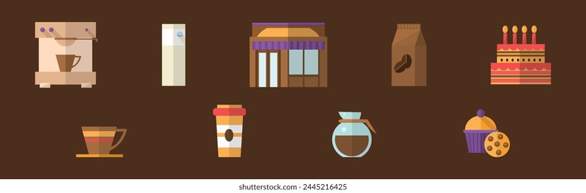 Flat Coffee Drink Icon and Object Vector Set