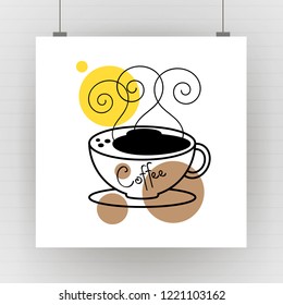 Flat coffee hot Cup with steam poster vector illustration