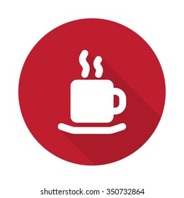 Flat Coffee icon with long shadow on red circle
