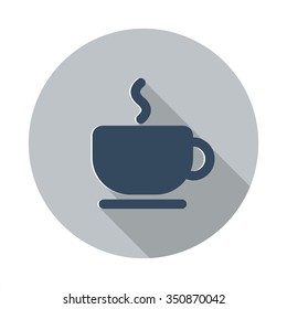 Flat Coffee icon with long shadow on grey circle