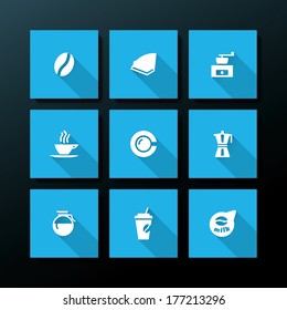 Flat coffee icon set - vector illustration