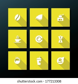 Flat coffee icon set - vector illustration