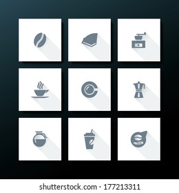 Flat coffee icon set - vector illustration