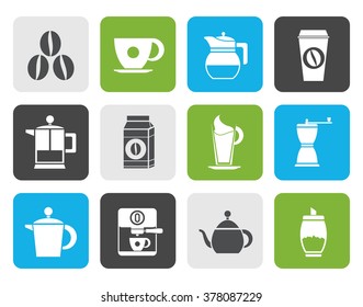 Flat coffee industry signs and icons - vector icon set