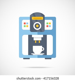 Flat coffee machine icon. Colorful detailed flat design illustration. Creative concept for web banners, web and mobile applications, infographics. Vector icon isolated on modern gradient background