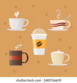 Flat coffee set. Vector illustration