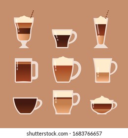 Flat coffee set. Vector illustration
