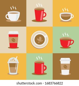 Flat coffee set. Vector illustration