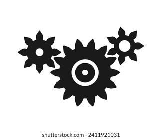 Flat cogwheel vector illustration. Three cog wheel gears - mechanical engineering technology. Useful for software settings or configuration icon.