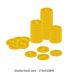 Flat coin money stacked icon flat, Coins stack vector illustration, Money flat vector, Coins stack vector design