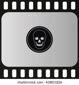 Flat coin with a skull. Symbol of pirates, danger, death, Halloween.