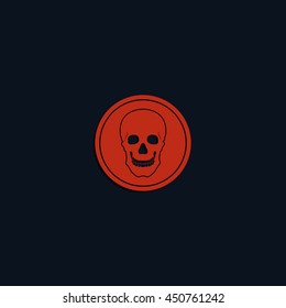 Flat coin with a skull. Symbol of pirates, danger, death, Halloween.