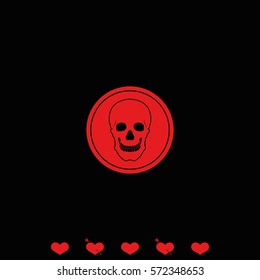 Flat coin with a skull. Symbol of pirates, danger, death, Halloween.