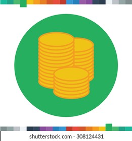 Flat coins icon in a circle.