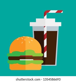 Flat cola and hamburger vector illustration