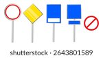 flat Collection of empty Road Signs, Traffic Signs: Traffic Lights Ahead, No Entry, Car Parking, School Crossing, Stop and Give Way Symbols Ahead. isolated on white background