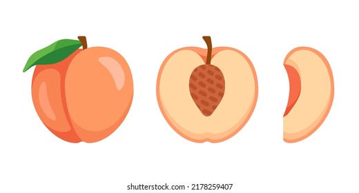 Flat collection peach with rounded corner isolated on white background