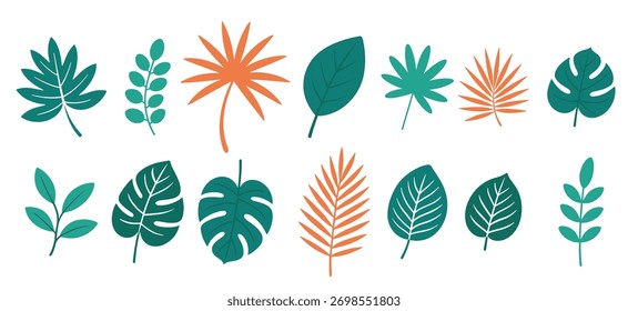 flache Sammlung verschiedener tropischer und botanischer Blätter